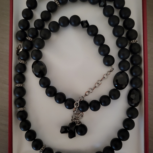 Long Beaded Necklace, Black - Picture 4 of 5